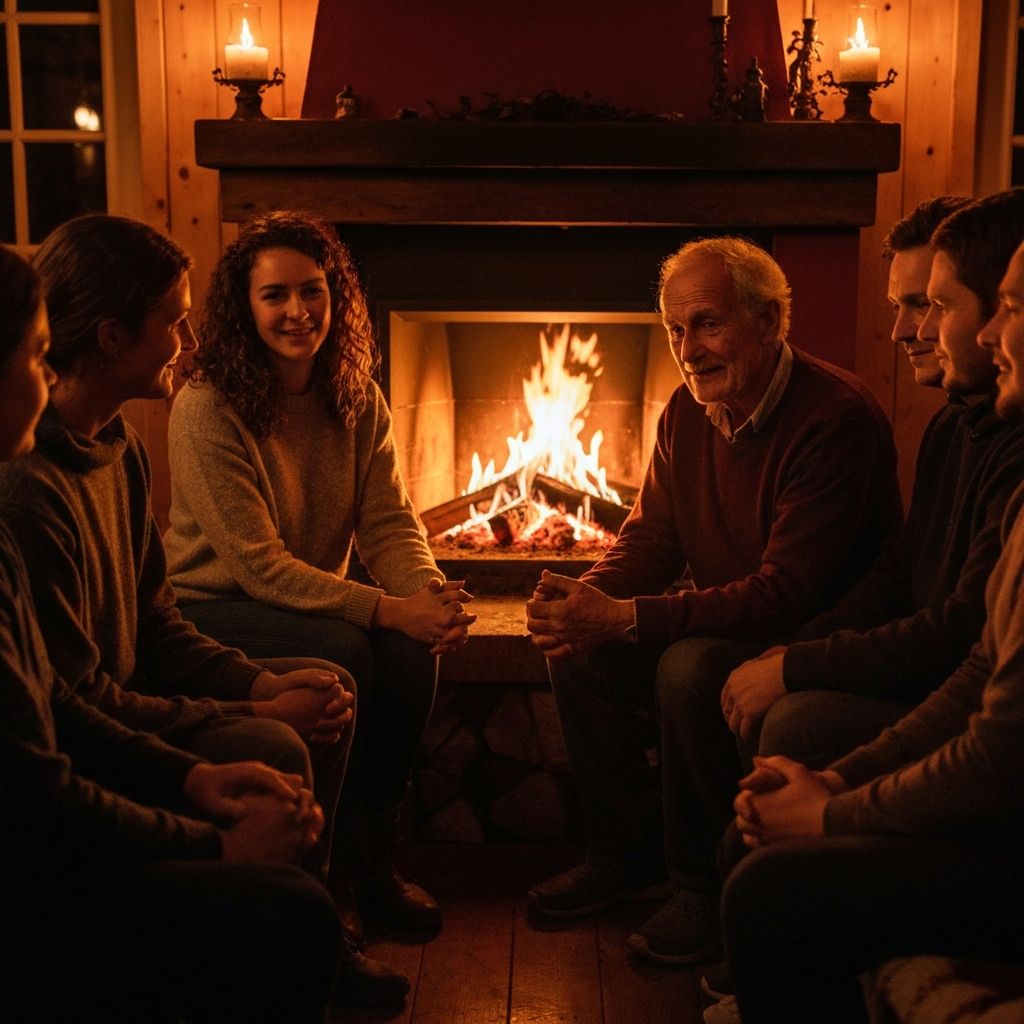 Group prayer session in a warm, intimate setting